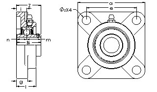 UCF 206-17E four bolt flanged bearing unit drawings