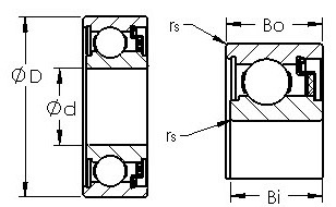 WC8026 felt sealed single row ball bearings diagram