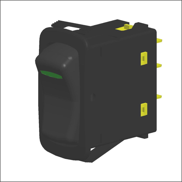 Black Rocker Switch with Green Lens/No Lens and .250 Tab (Q.C.) terminals