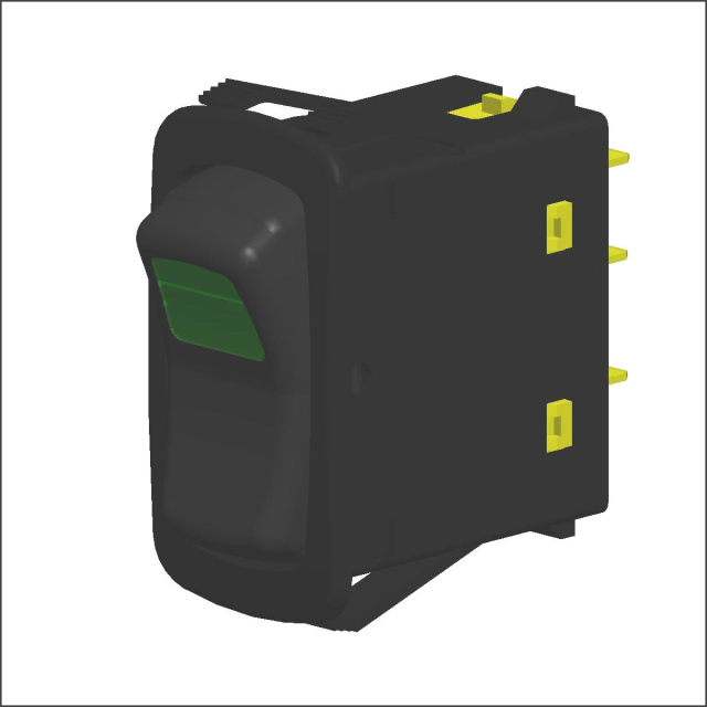 Black Rocker Switch with Green Lens/No Lens and .250 Tab (Q.C.) terminals