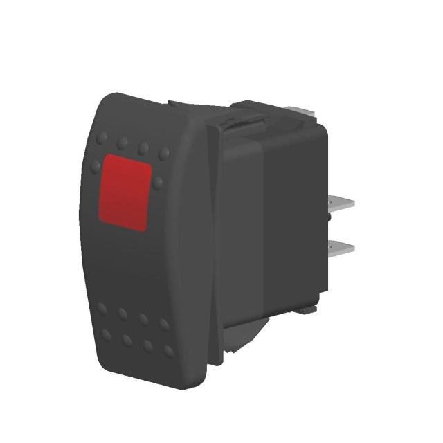 V-Series Contura II Black Rocker Switch with Red Lens and .250 Tab (Q.C.), 8 Terminal base