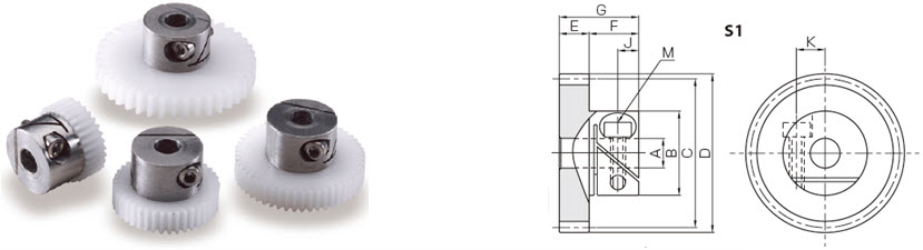 KHK DSL0.5-50, Module 0.5, 50 Tooth, Fairloc® Hub Acetal Spur Gears - Fairloc® is a registered trademark of Designatronics 