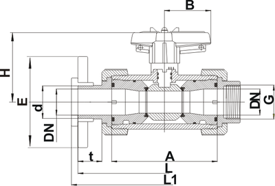 1" PVC/EPDM 3 - Way True Union Ball Valve, L - Port, Flanged | Simtech